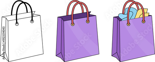 Three shopping bags in varying stages of color and fullness