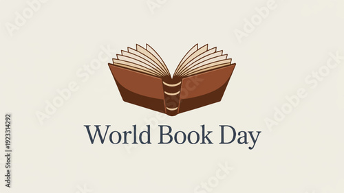 Brown book icon with world book day text on beige background