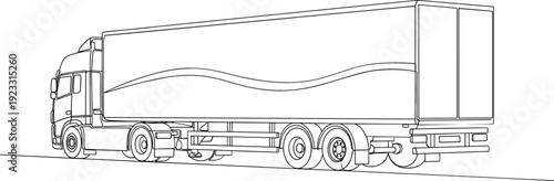 Continuous line drawing of a heavy cargo truck representing global logistics freight transportation and commercial shipping delivery.