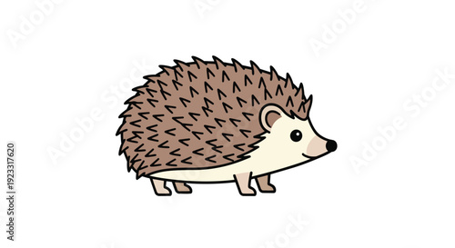 A charming cartoon hedgehog illustration displaying a delightful spiky mammal with a friendly demeanor, depicted in a simple, clean, and whimsical