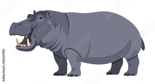 Stylized hippopotamus illustration showcasing its powerful open jaw and large tusks