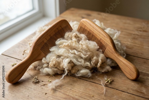 Organic Wool Carding Combs With Raw Sheep Fleece