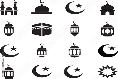 Elegant Islamic icons set for Ramadan and Eid celebrations Print
