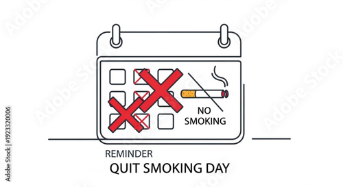 Quit smoking day reminder on calendar with no smoking symbol and crossed cigarettes