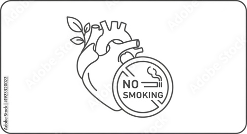 Heart with no smoking sign and green leaves healthy lifestyle concept