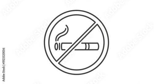 No smoking symbol prohibition sign with cigarette and smoke black line icon on white background
