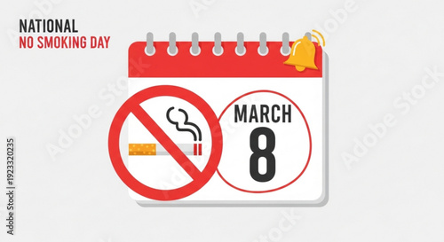 National no smoking day march 8 calendar icon with no smoking sign