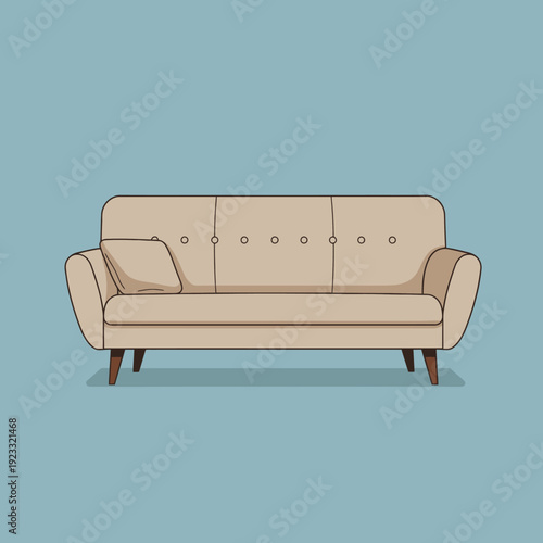 Beige Sofa with Pillow and Legs.