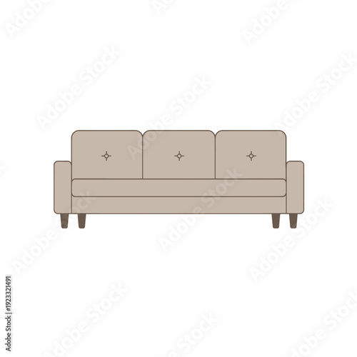 Beige Three Seater Sofa with Buttons.