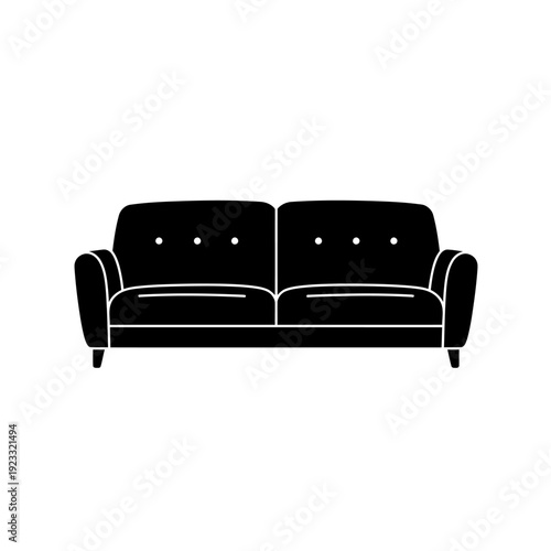 Black Leather Sofa with Button Details.