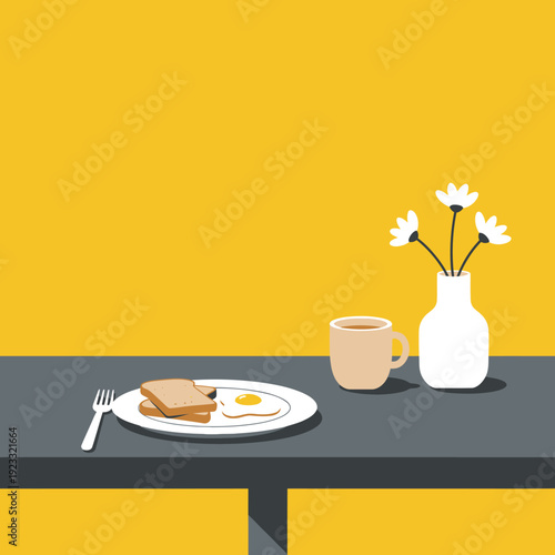 Breakfast Setting with Toast and Coffee.