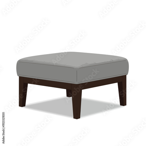 Gray Upholstered Ottoman Footstool with Wooden Legs.