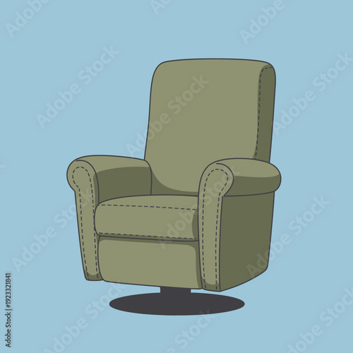 Green Recliner Chair with Armrests and Swivel Base.