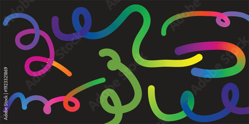 Vibrant rainbow squiggles on black background