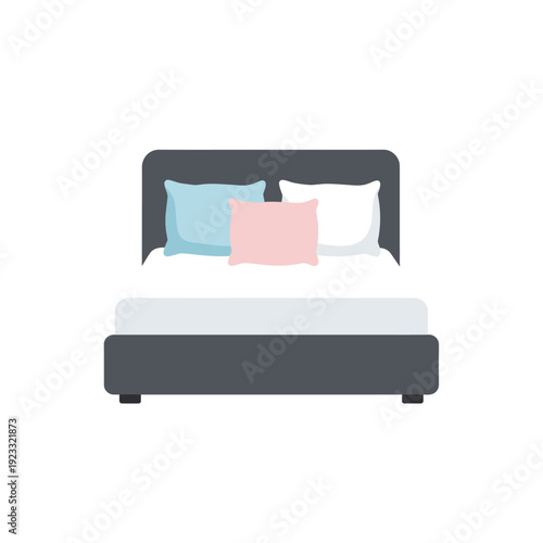 Modern Bed with Pillows and White Sheets.