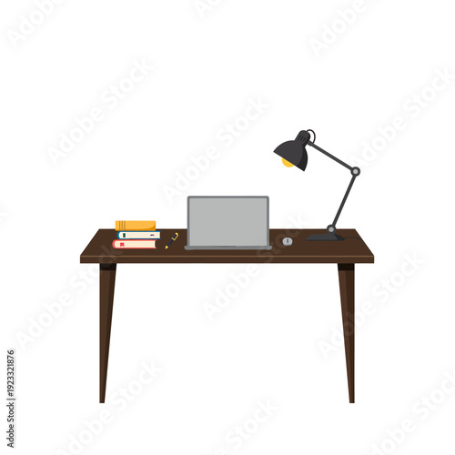 Modern Dark Brown Wooden Office Desk Setup.