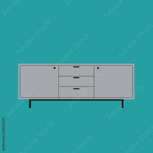 Modern Grey Sideboard with Drawers and Cabinets.