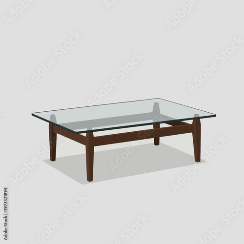 Modern Glass Coffee Table with Wooden Legs.