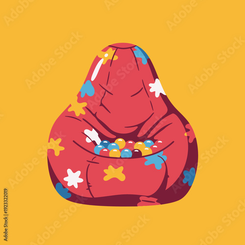 Red Bean Bag Chair with Colorful Bones.