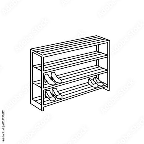 Shoe Rack with Shoes on Shelves.