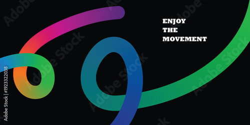 Vibrant rainbow colored swirls on black background with text