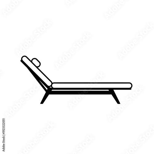 Simple Black Line Drawing of a Chaise Lounge.