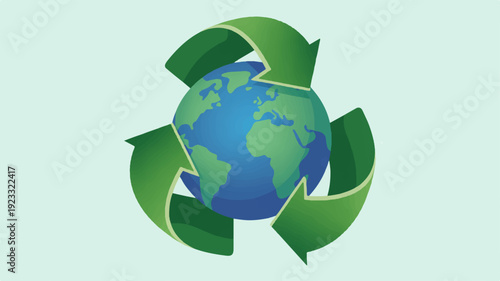 Earth surrounded by green recycling arrows on light green background eco friendly symbol