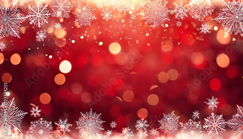 Red Christmas Background With Snowflakes And Bokeh Light Christmas Eve Celebration