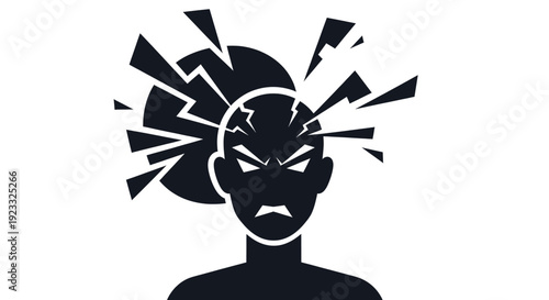 Angry Silhouette with Lightning and Shattered Mind