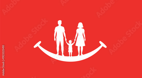 Family Silhouette Standing on a Large Smile Symbol
