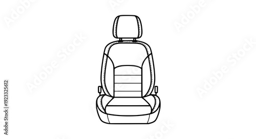 Modern Car Seat Thin Line Vector Icon with Ergonomic Design Adjustable Headrest and Stitching Detail on White Background