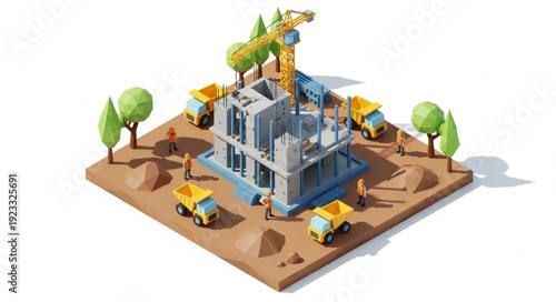 3D Construction Site Building Development.
