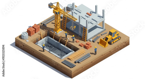 3D Construction Site Model with Crane.