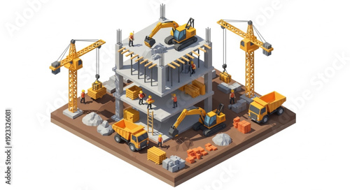 3D Construction Site Model with Cranes.