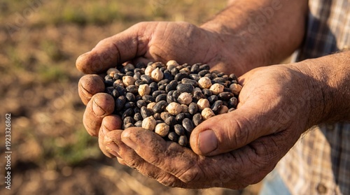A farmer's weathered hands ...