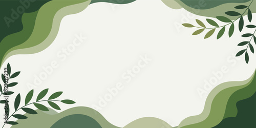 Organic Green Abstract Wave Background with Botanical Leaves for Nature Wellness and Eco Friendly Design Template
