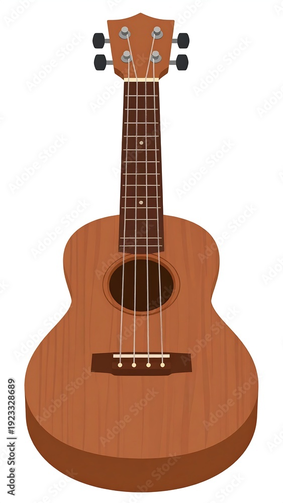 Obraz premium A brown ukulele with a fretboard and four strings