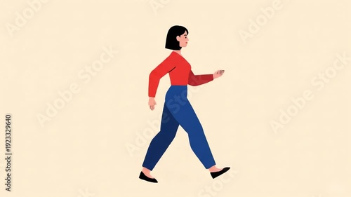 Woman Walking Animation Cycle Side View Flat Design.