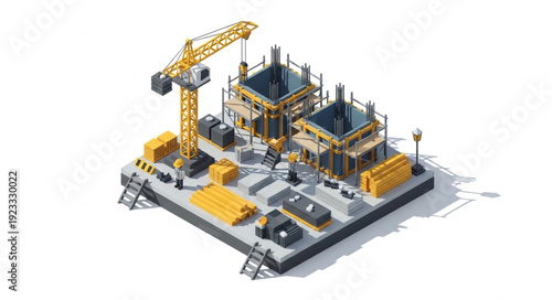 3D Construction Site with Crane.