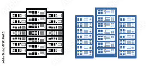 Server rack icon set for data Center storage and cloud infrastructure.  