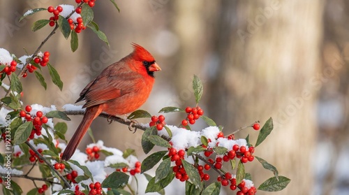 A vivid male cardinal bird ...