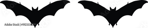 Two symmetrical silhouettes of bats facing opposite directions against a plain background