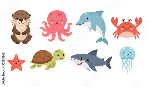 Cute Ocean Animals Vector Set for Kids and Nursery
