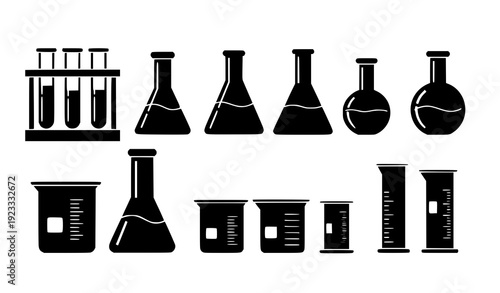 Science Lab Glassware Silhouette Collection – Test Tube and Flask Icons Vector