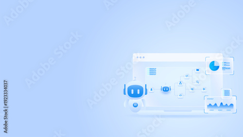 AI workflow automation artificial intelligence. ai agent workflow diagram dashboard architecture with data processing system, ai model, document and automation system.