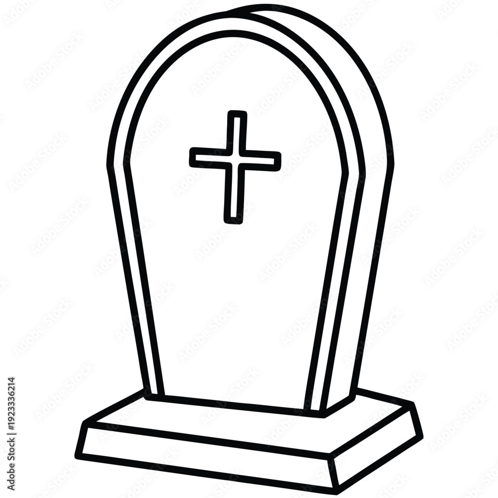 Obraz premium 3D vector illustration of a tombstone with a cross, simple design on white background