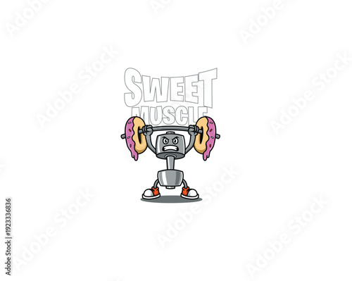 Sweet muscle dumbbell and donut character illustration