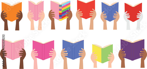 Diverse Hands Holding Books Collection Promoting Education, Literacy, Learning, and Knowledge for School, Library, and Academic Design Concepts
