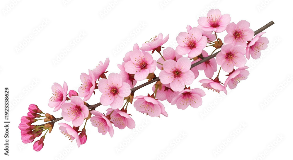 Fototapeta premium A delicate branch of pink cherry blossoms isolated on transparent background