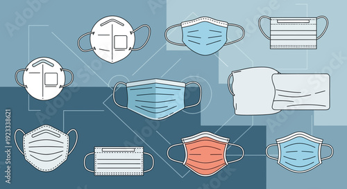Diverse collection of protective face masks illustrating safety and prevention concepts